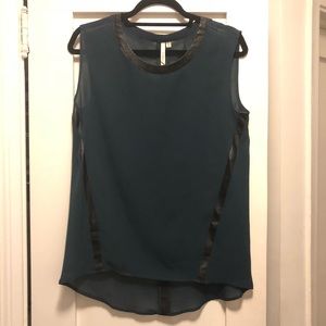 Nordstrom Teal Blouse with Faux Leather Detail